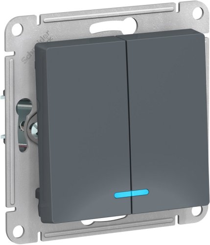 Выключатель с подсветкой без рамки Systeme Electric AtlasDesign 2-кл. грифель картинка